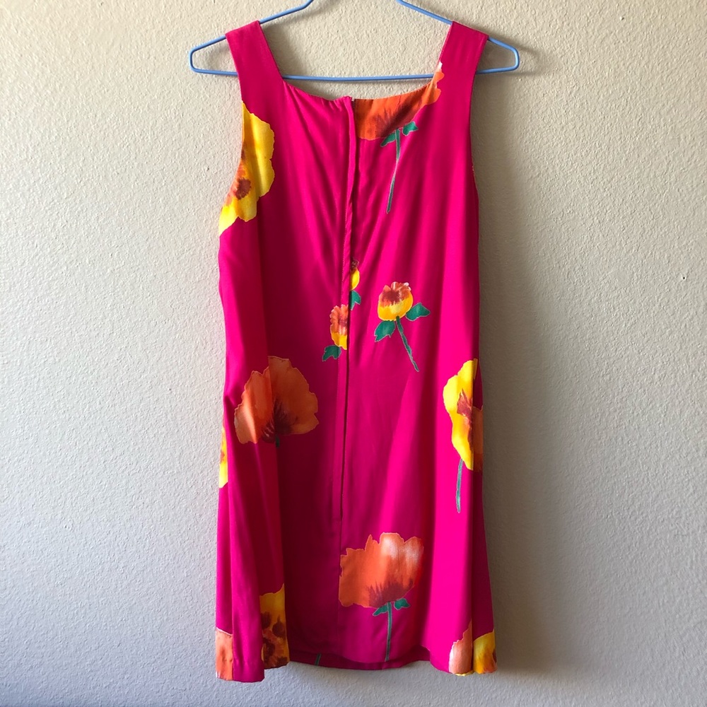 Vintage Magenta Fuchsia Pink Floral Square Neck Tank Dress - Picture 3 of 10